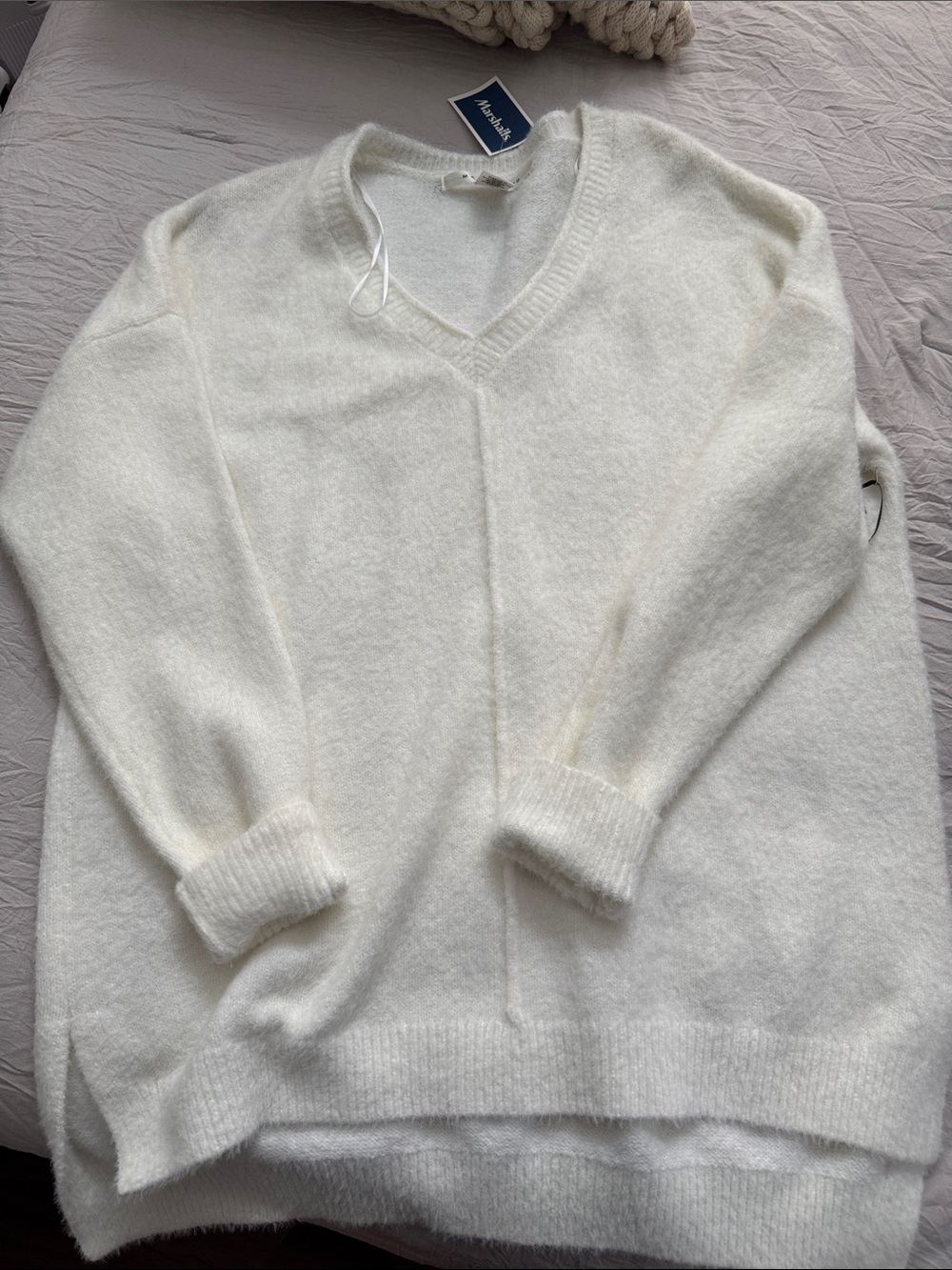 Max Studio White V-Neck Sweater - Soft Knit Pullover